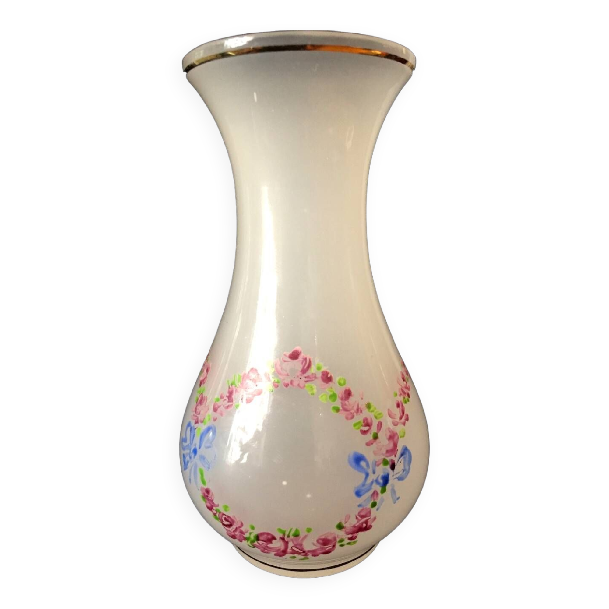 Small soliflore vase in white opaline with floral decor