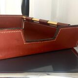 Vintage leather and brass office mail holder by Longchamp Design