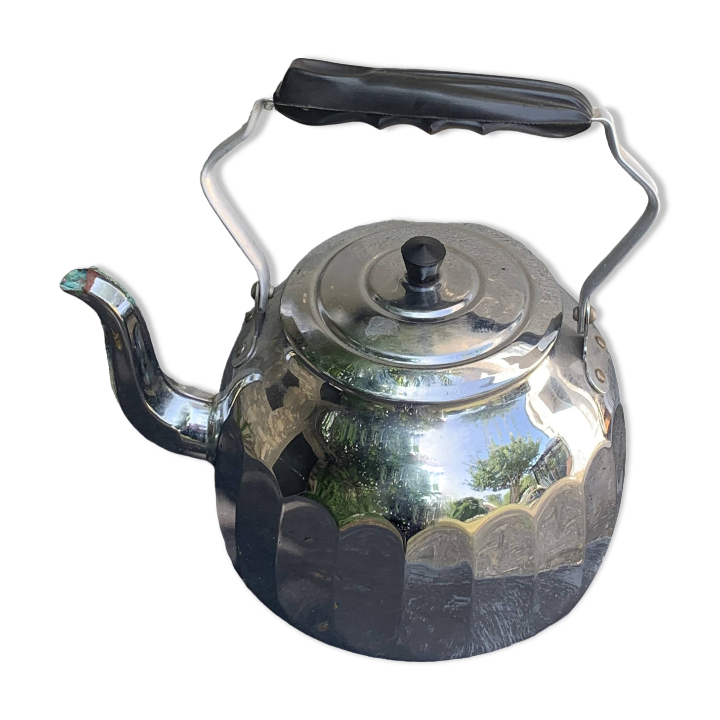 Large kettle, in chrome copper, menesa, vintage and collector's black bakelite handle