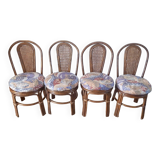 Set of 4 rattan / bamboo chairs and canning with cushions 50-60s