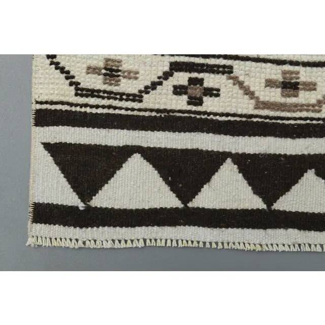 1970s Vintage Turkish Handmade Wool & Cotton Beige Runner Rug 96x361