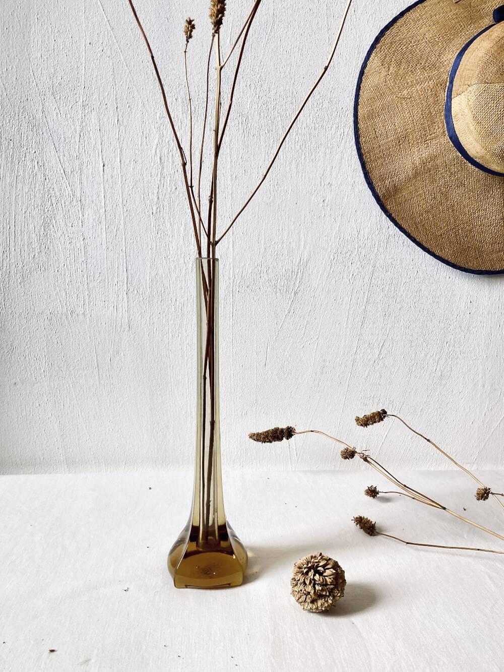 Amber glass soliflore vase, four-lobed base, 1960s-1970s.