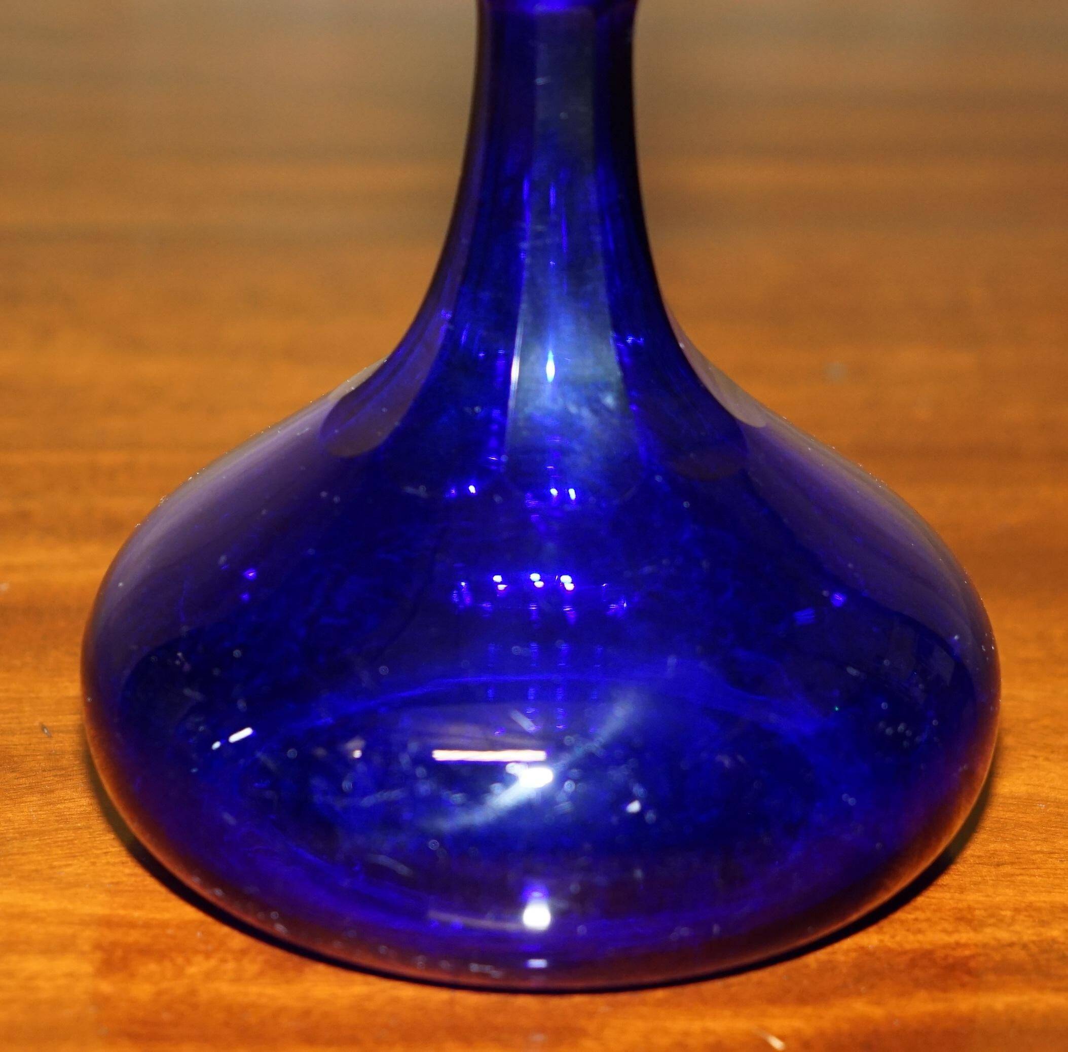 Carafe à Sherry et Verres en Verre Bleu Bristol Antique