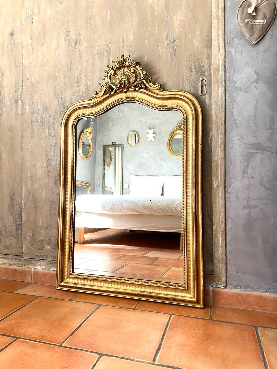 Antique Louis-Philippe mirror with pediment, 19th century