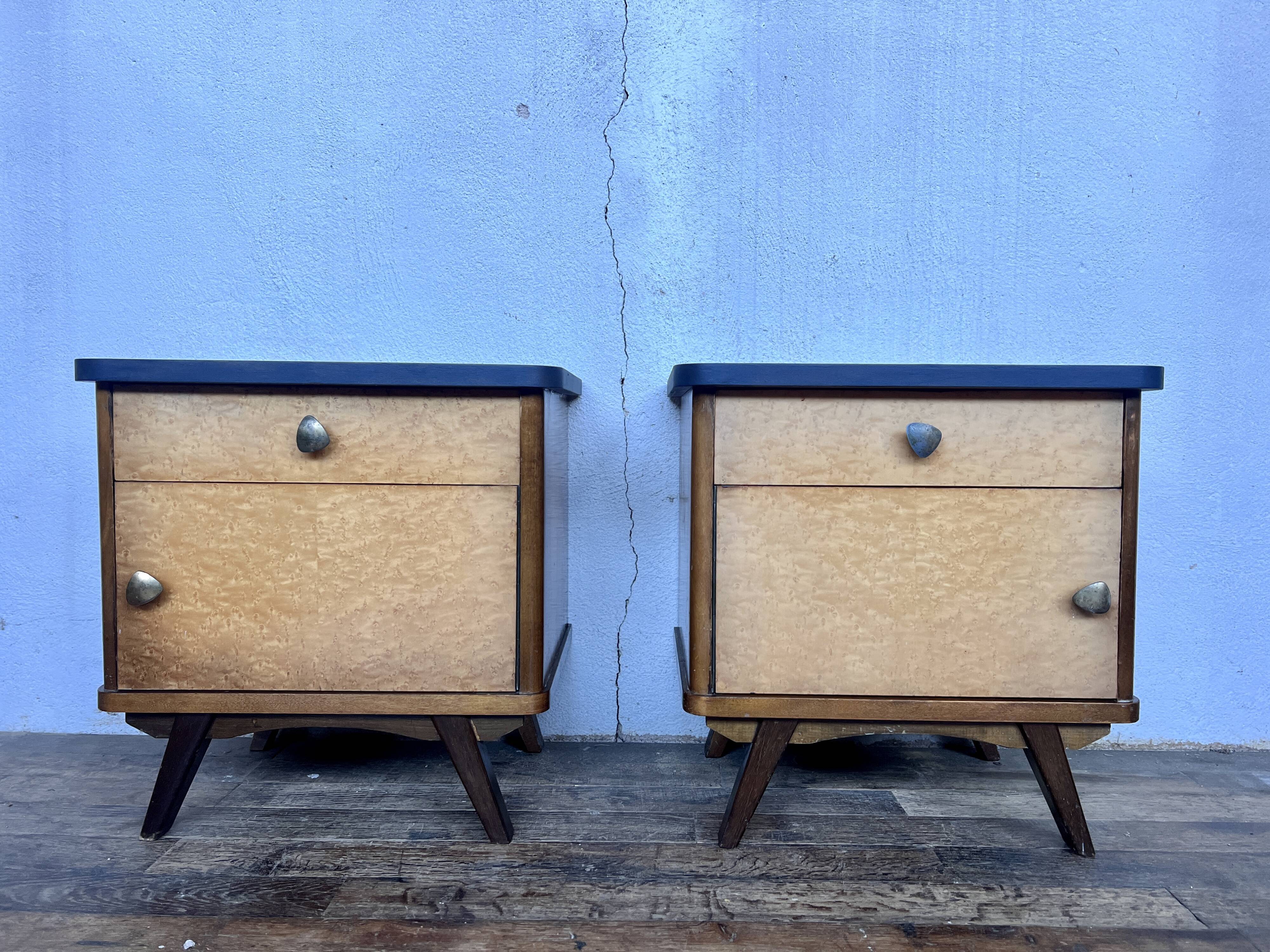 Pair of Bedside Table Bedside Table Vintage Compass Feet