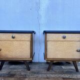 Paire de tables de nuit table de chevet vintage pieds compas