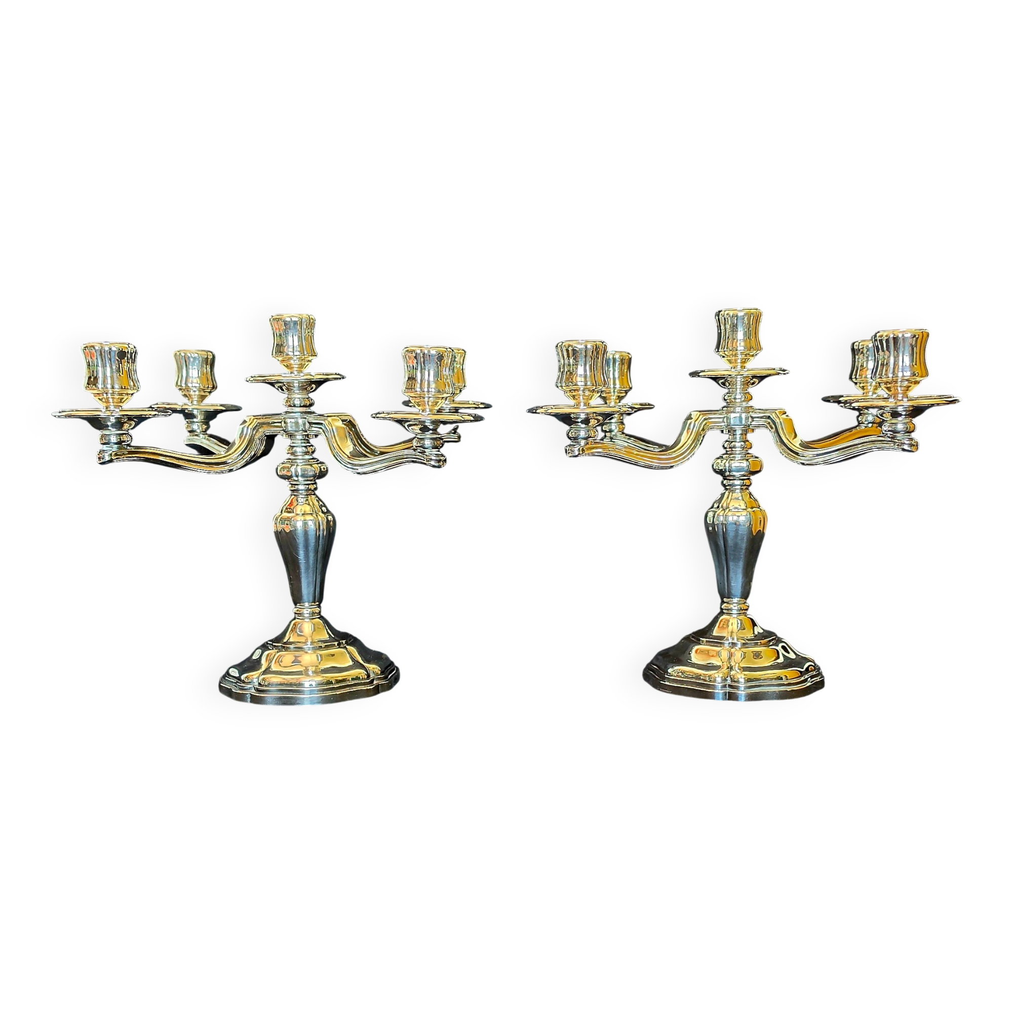 Exceptional pair of table candlesticks in fine silver, St. Médard Paris