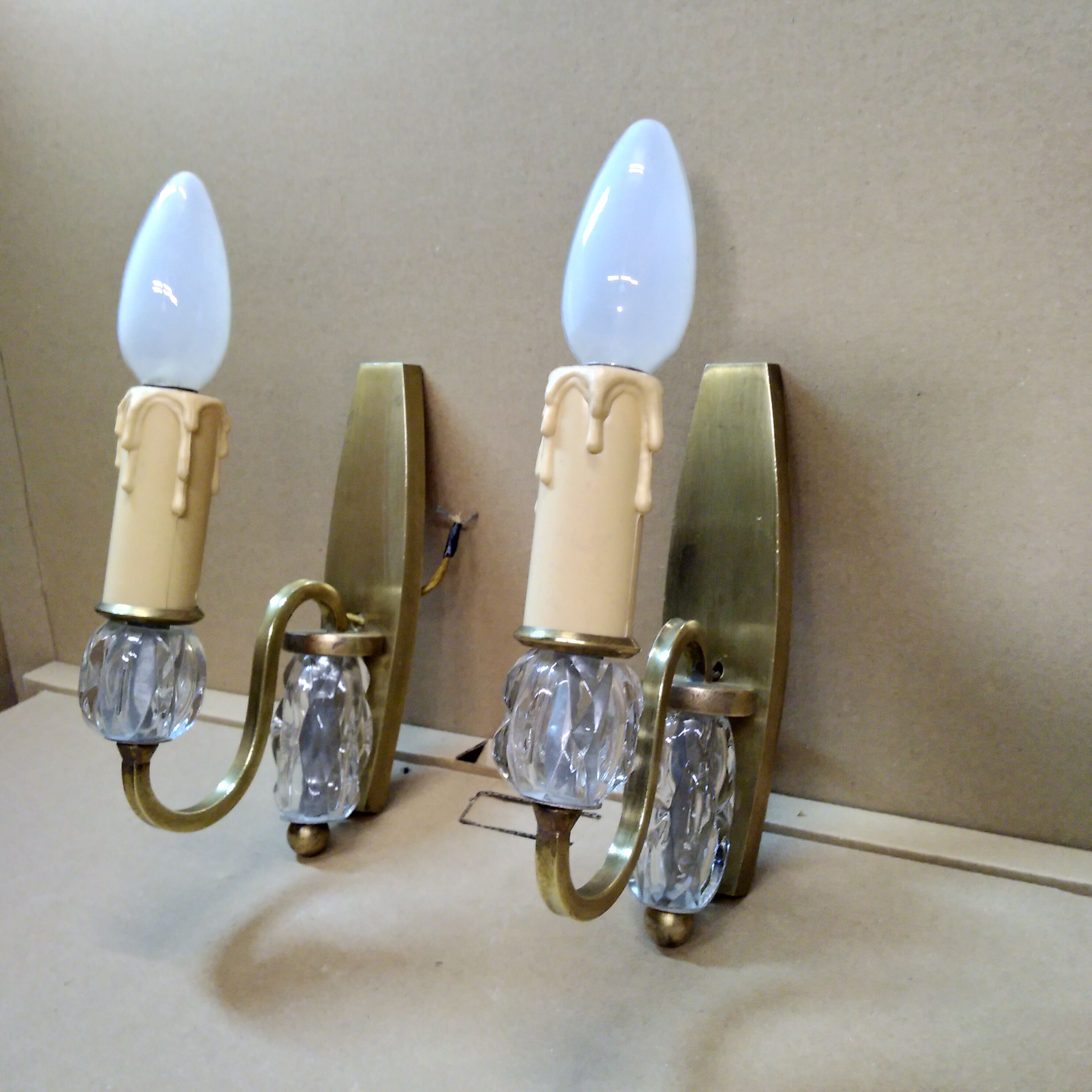 Pair of bronze and glass sconces 1940