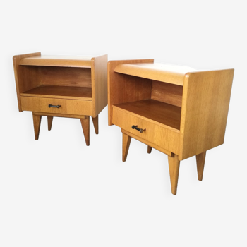 Pair of vintage bedside tables, compass feet