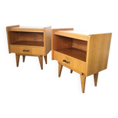 Pair of vintage bedside tables, compass feet