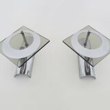 Pair of chrome metal and glass wall sconces, VECA Fontana Arte style.