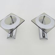 Pair of chrome metal and glass wall sconces, VECA Fontana Arte style.