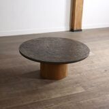 Peter Draenert studios coffee table in fossil stone and oak, Germany 1970s