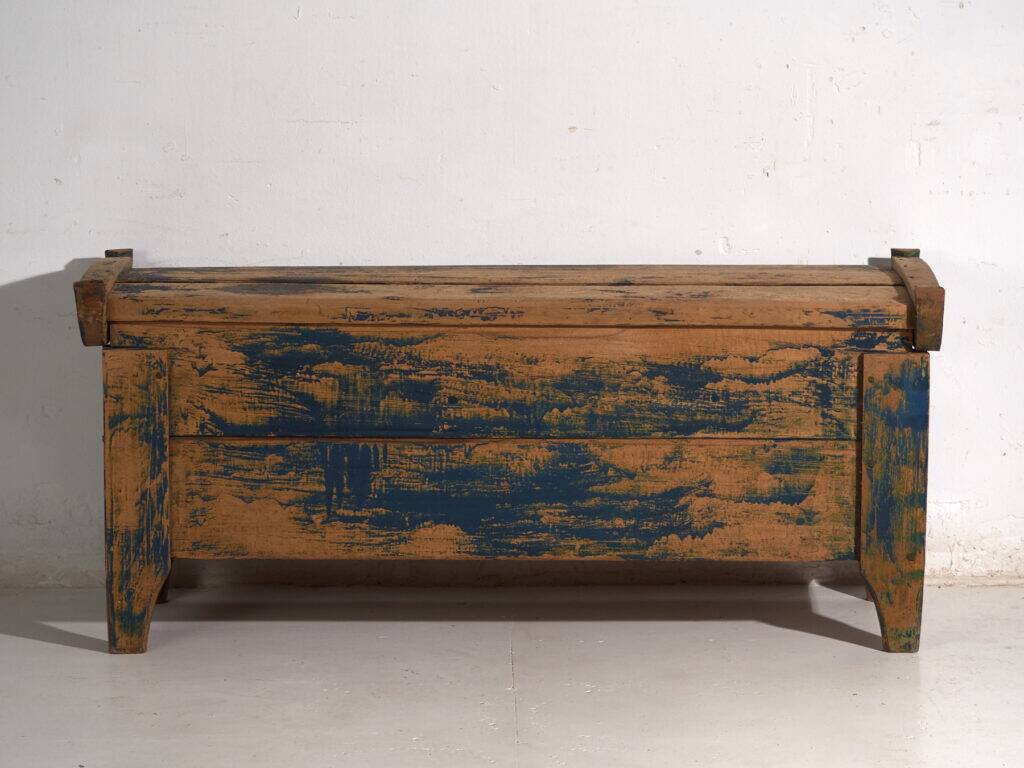 Antique chest painted blue made of pine – Central Europe, circa 1870