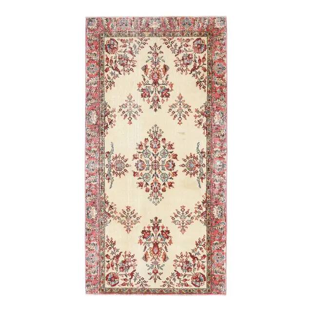 1970s Turkish Oushak Handmade Wool Cotton Beige Area Rug 103x206