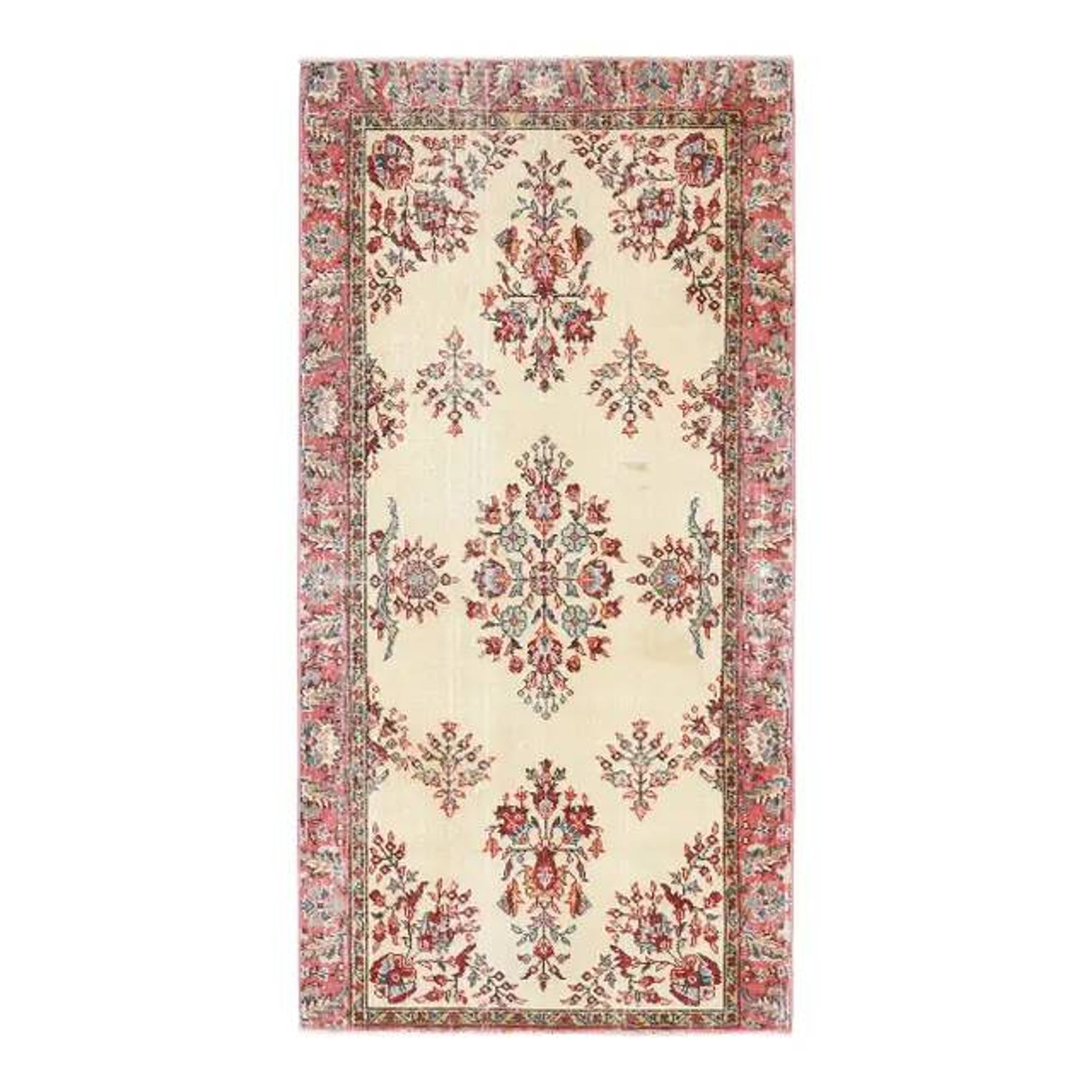 Tapis de sol turc Oushak fait main en laine et coton beige des années 1970 103x206
