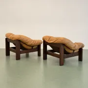 Pair of brutalist leather lounge chairs, 1960s