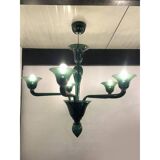 Contemporary Translucent Green-Bottle Murano Style Glass Chandelier