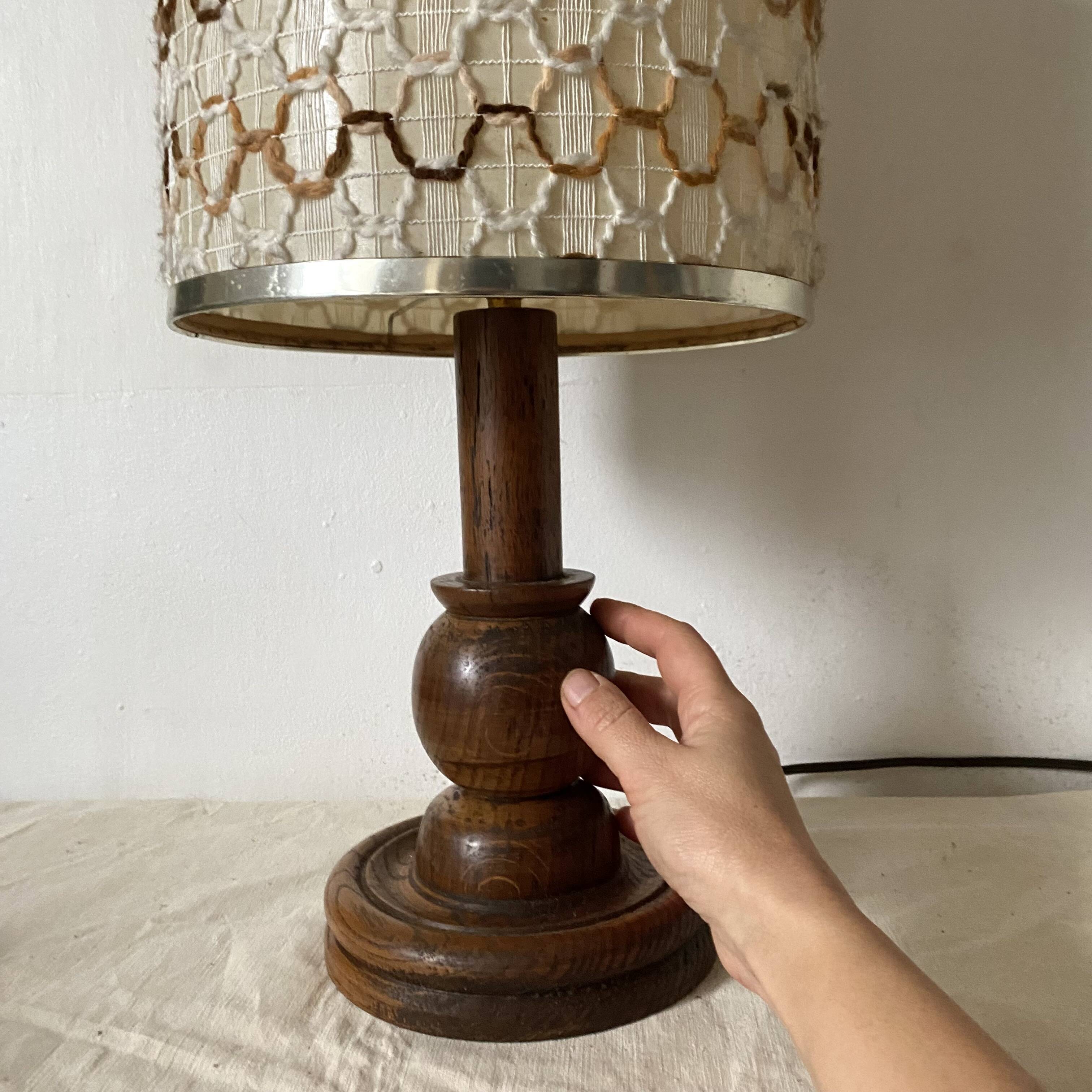 Lampe vintage bois tourné 56 cm , 1970