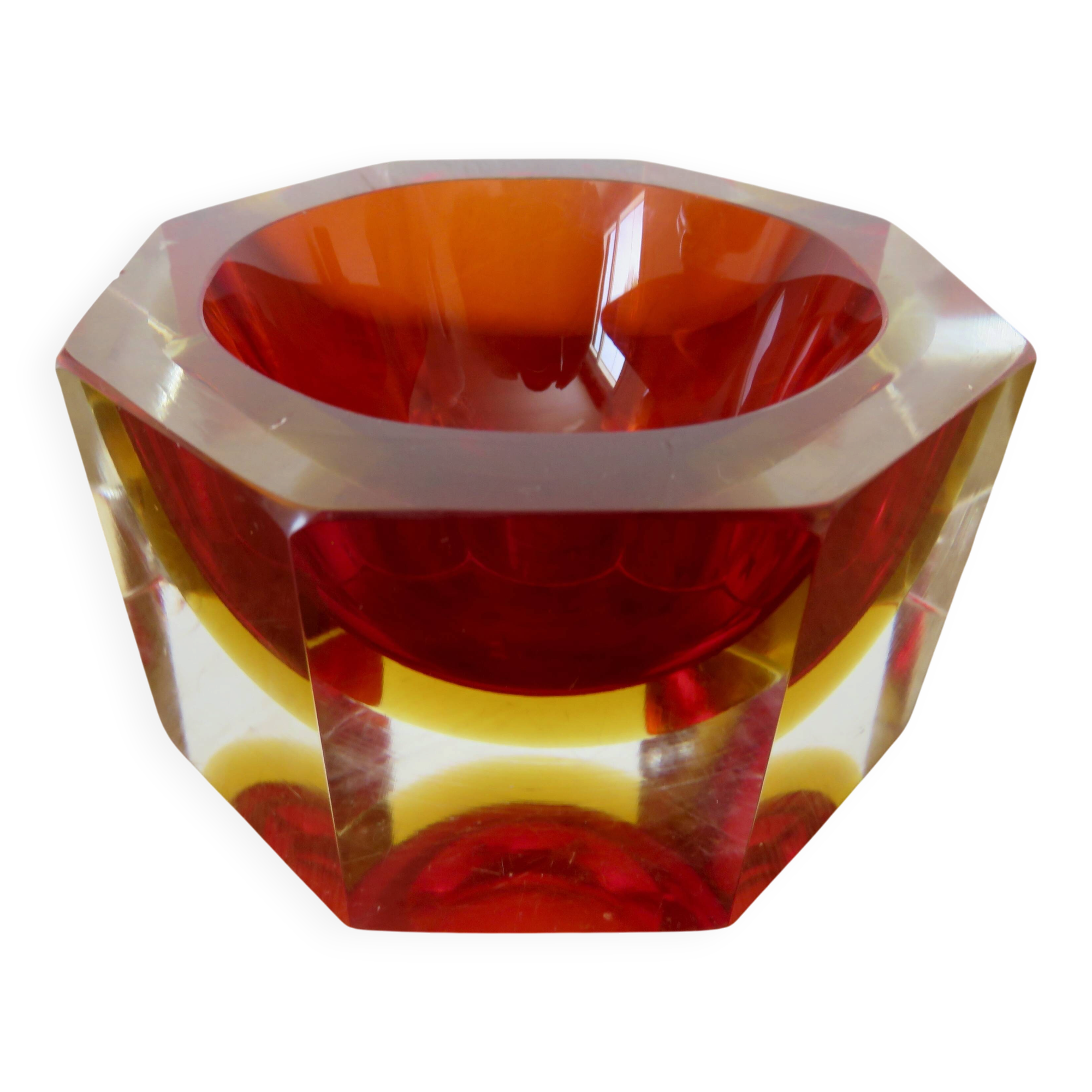 Octagonal vide poche or ashtray Sommerso Murano, design by Flavio Poli, 1970.