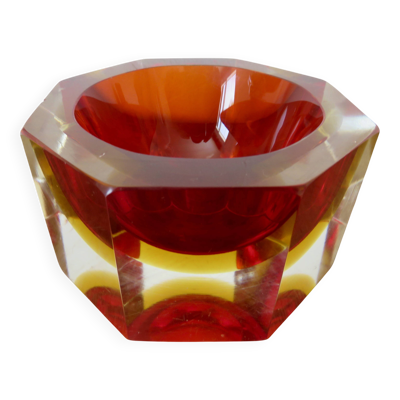Vide poche ou cendrier octogonal Sommerso Murano, design Flavio Poli, 1970