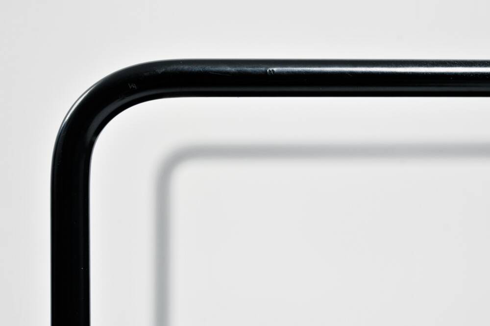 Black modernist design lounge set by Jan van Opzeeland in leather and steel bar, Netherlands, 1980s