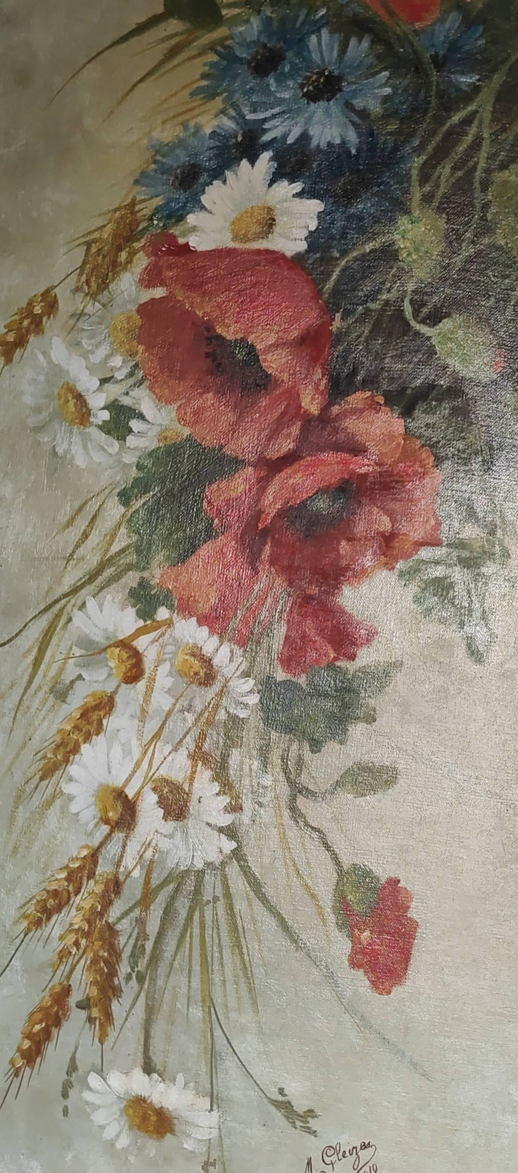 Oil painting on canvas "Country spray with poppies" 1910 signed