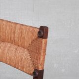 Pair of mid-century oak and rush french armchairs