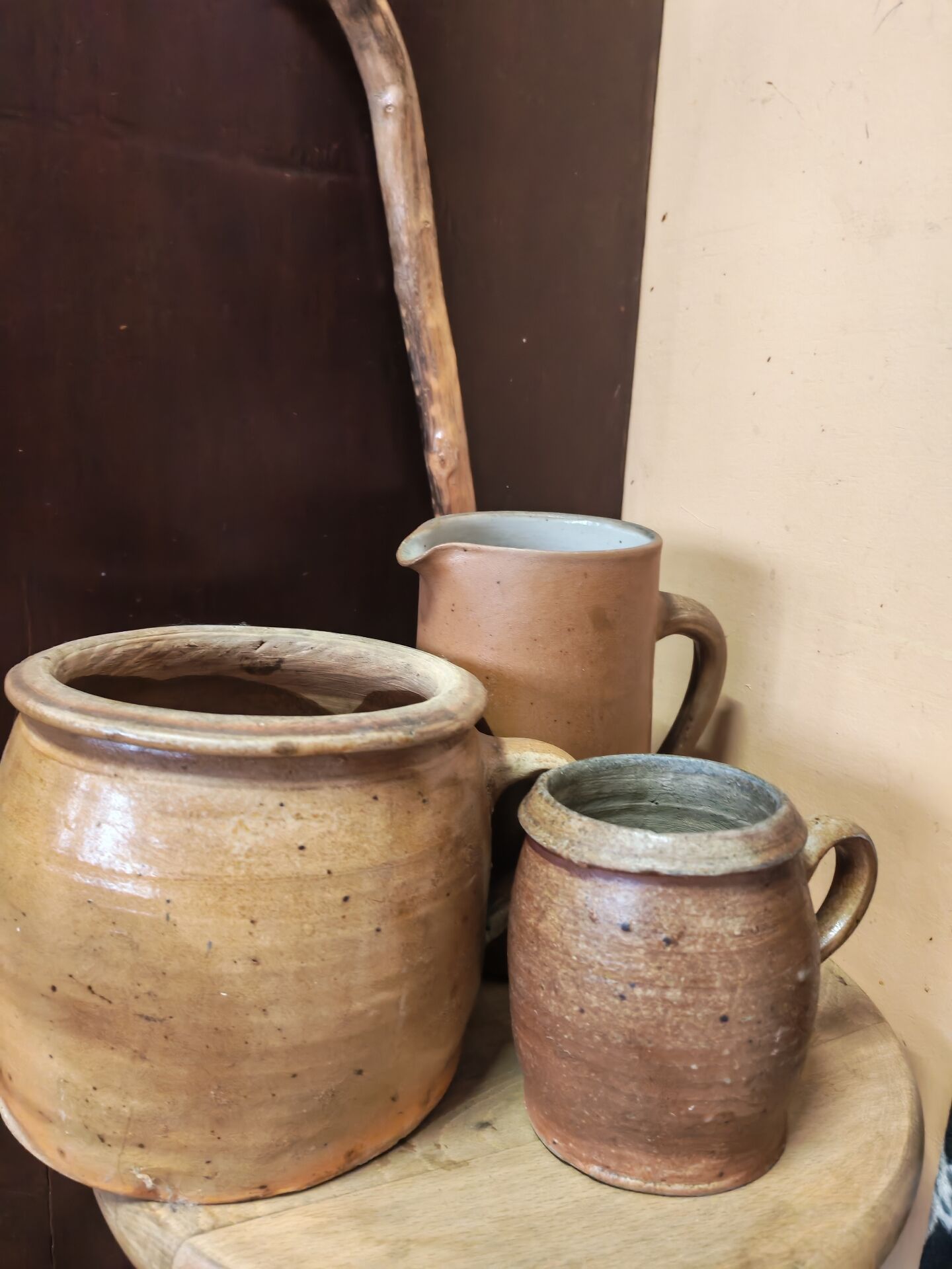 Set of 3 pieces of antique rustic French stoneware ceramic.