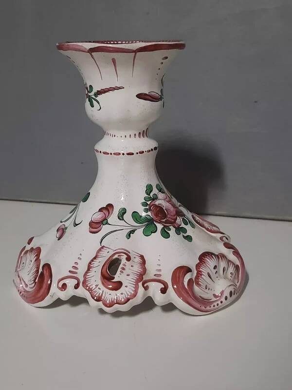 Antique earthenware candle holder - Strasbourg decor - handmade