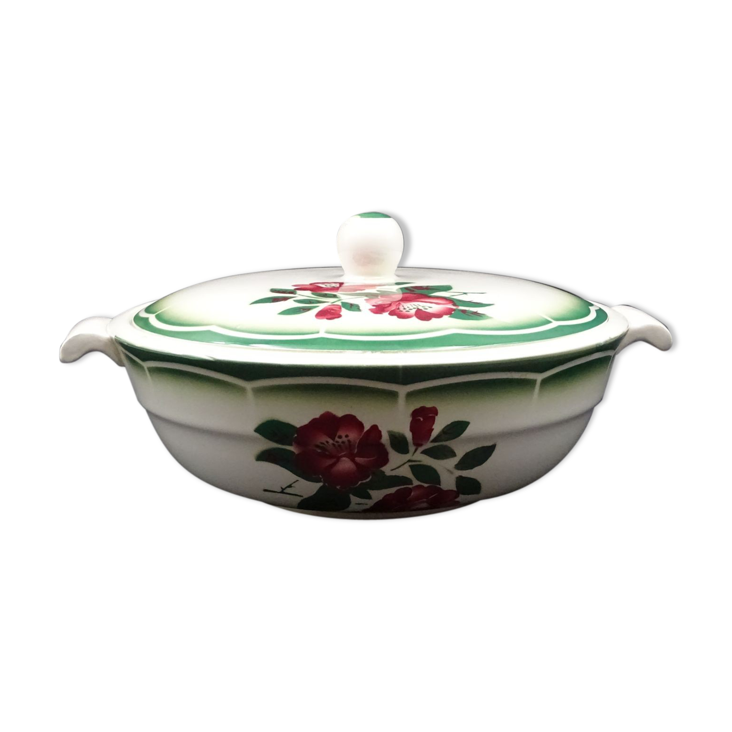 Digoin's soup maker - Mireille model - Rose decoration and green liseret - circa 1940