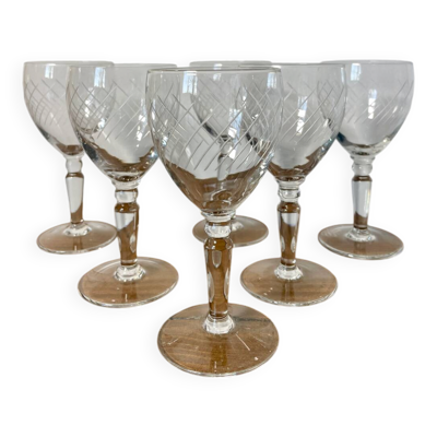 6 verres à vin verres à pied en cristal gravé