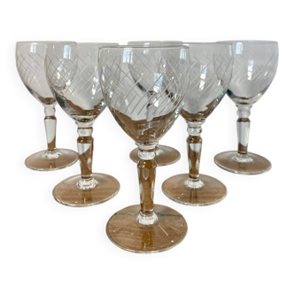 6 engraved crystal wine glasses with stems