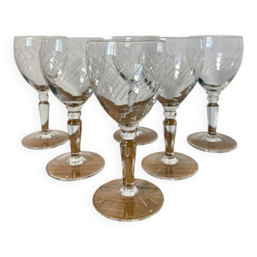 6 verres à vin verres à pied en cristal gravé