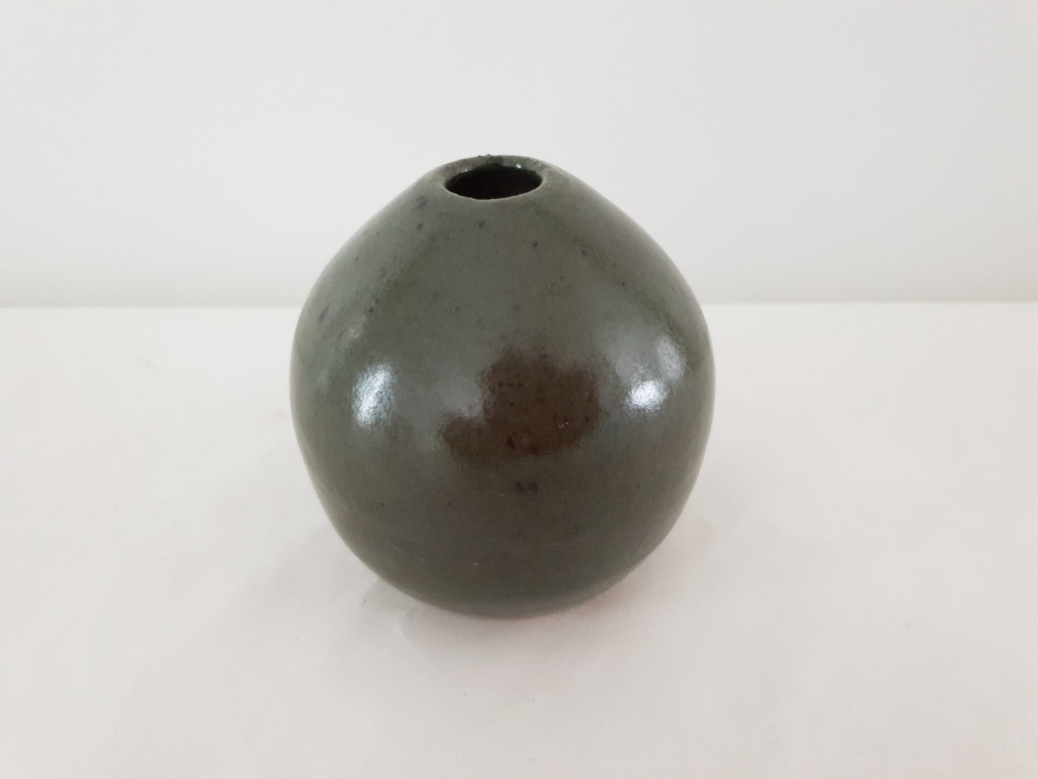 Ovoid soliflore vase in glazed ceramic Signed (Signature to be identified)