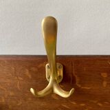 Vintage wooden wall coat rack with 4 double golden aluminum hooks