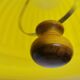 Yellow ribbed glass pull down hanging lamp 1970s