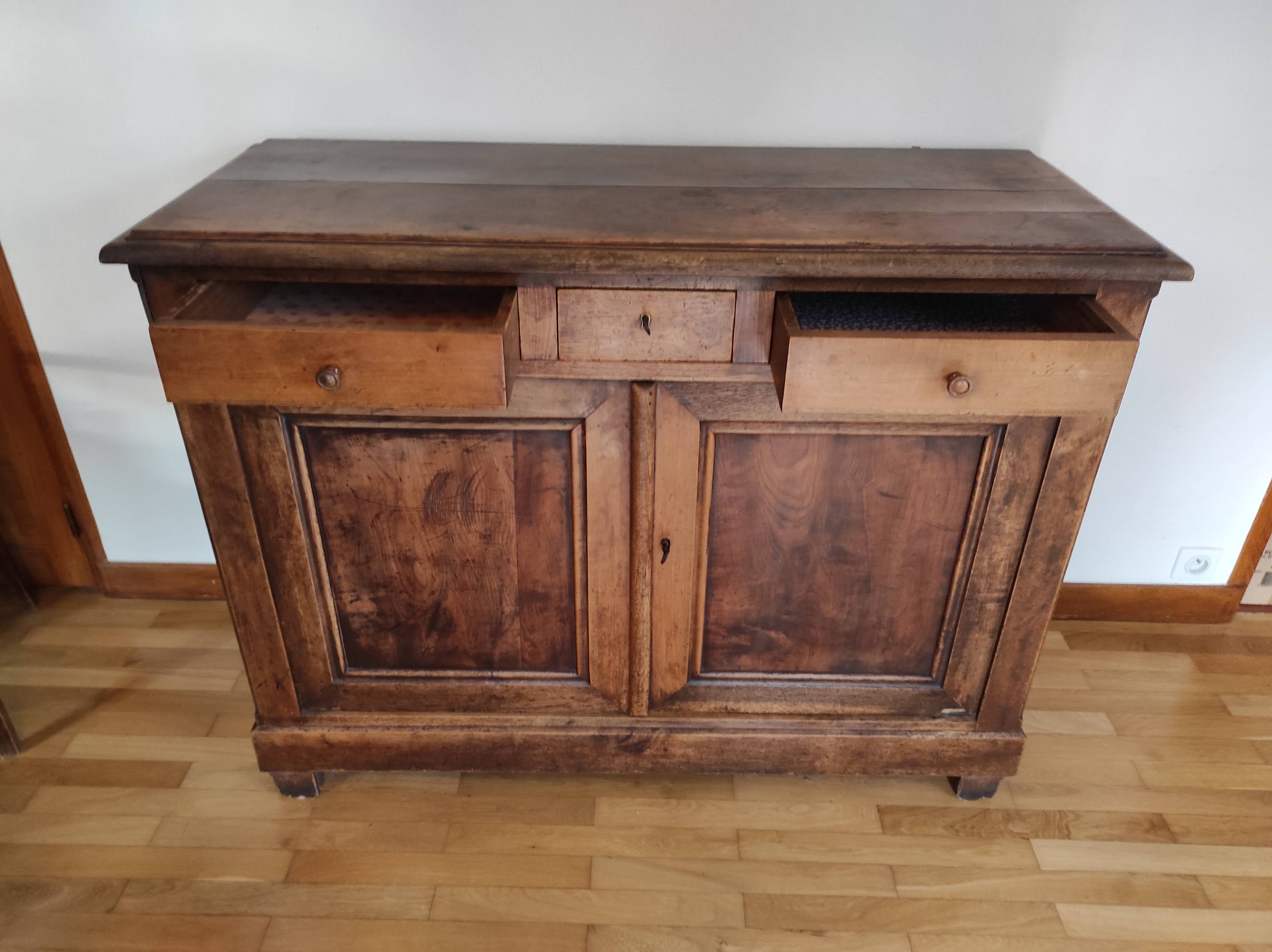 Parisian buffet 2 doors 3 drawers bahut rustic fir 19th century