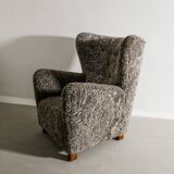 Danish Mid Century Armchair by Thorald Madsen in Grey Sheepskin, 1940s