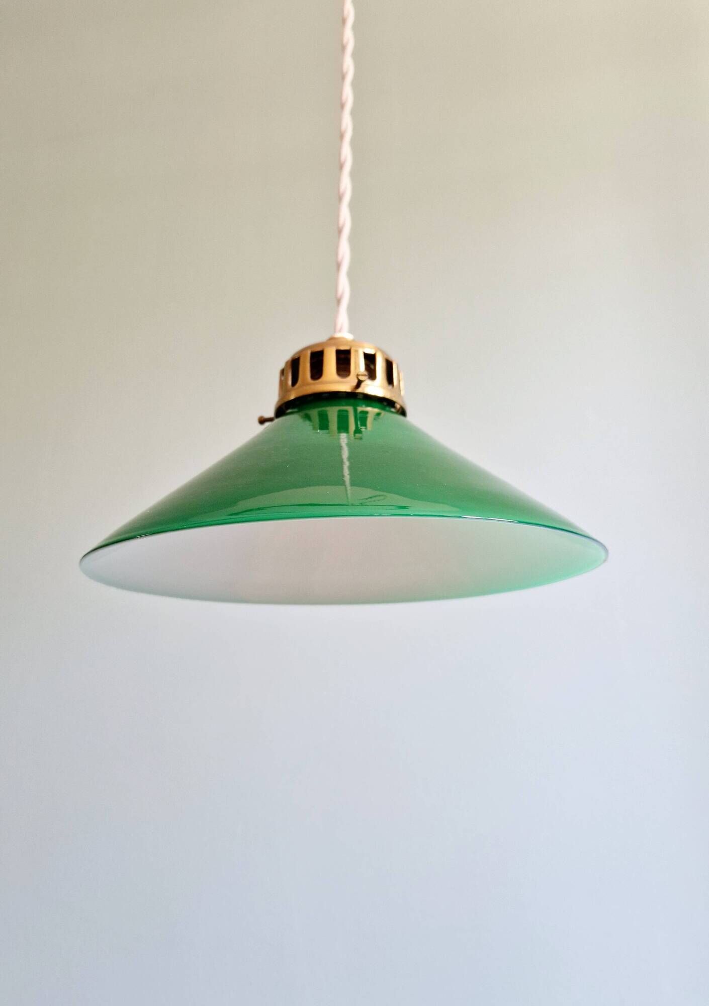Art Deco pendant light in conical green opaline, 1920s-30s