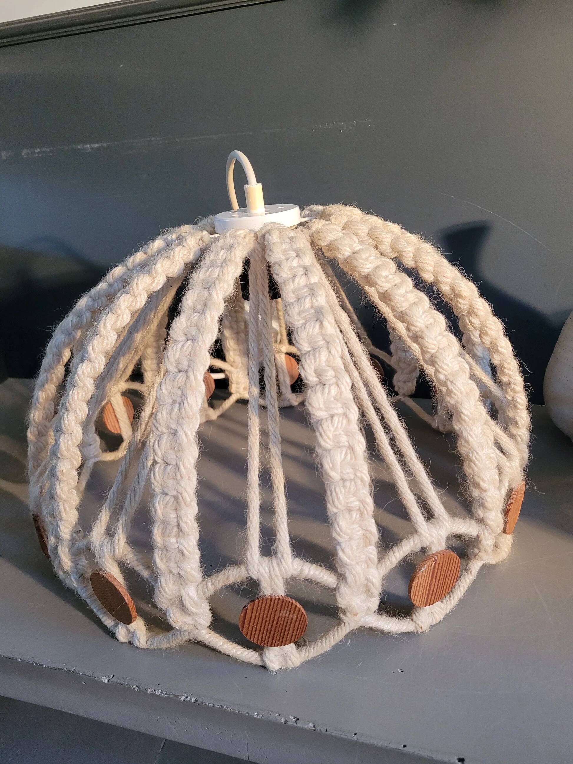 Vintage macramé and wood pendant light