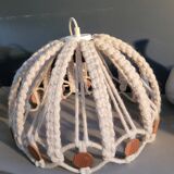 Vintage macramé and wood pendant light