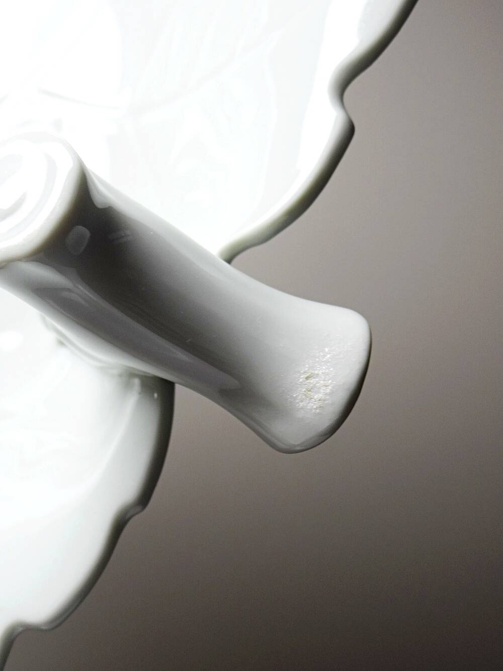 Celadon porcelain vine leaf dish by L. Michelaud, Limoges, 1930-50.