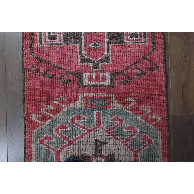 1970s Vintage Turkish Oushak Handmade Wool Cotton Pink Runner Rug 81x315