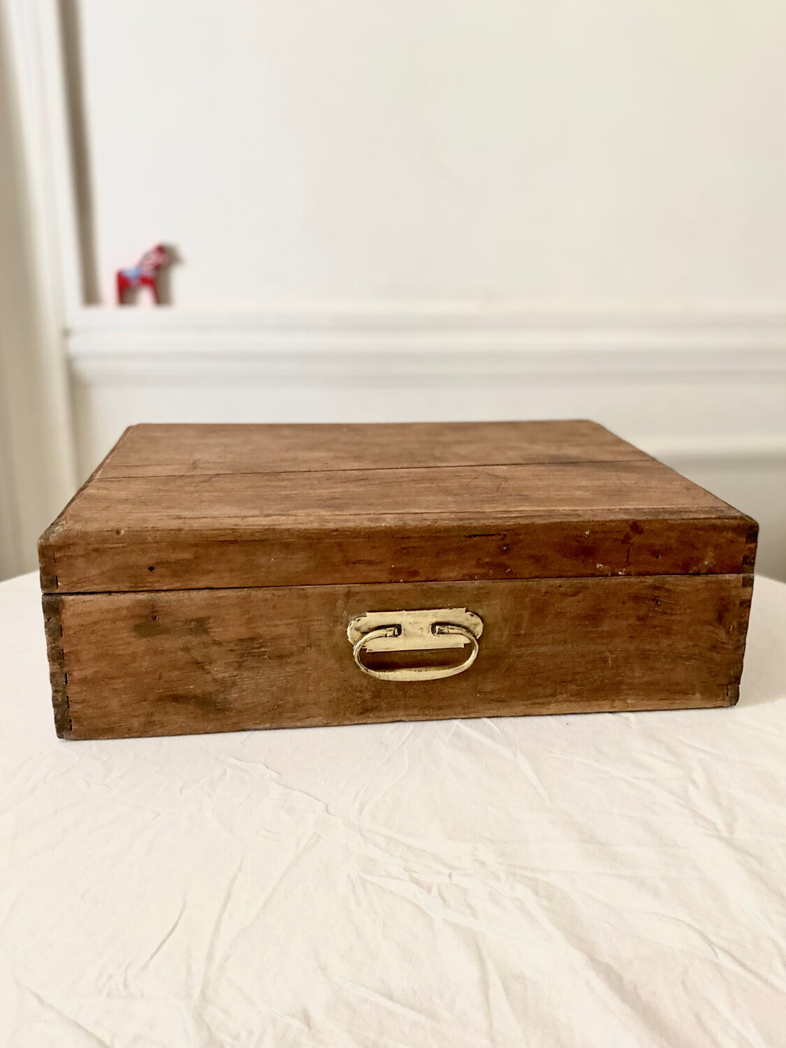 Wooden storage chest old vintage tool box