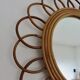 Authentic "flower" mirror in rattan and bamboo, 1960s 70s.