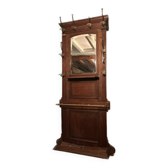 Old cloakroom / coat rack in wood and brass