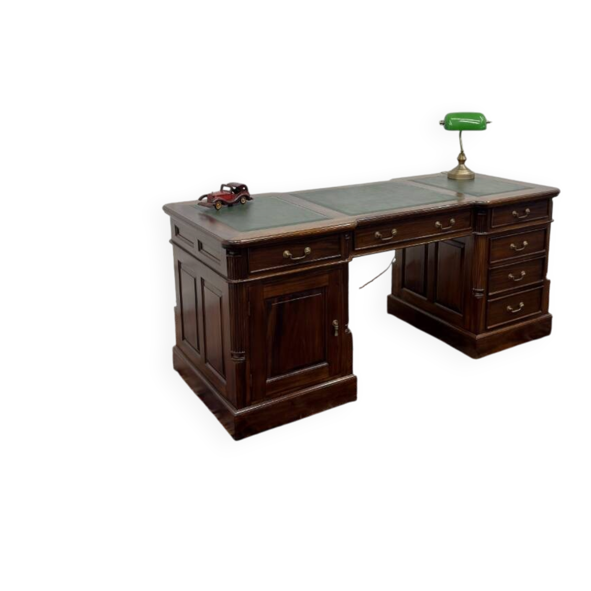 Classic English Desk Green Leather Inlay