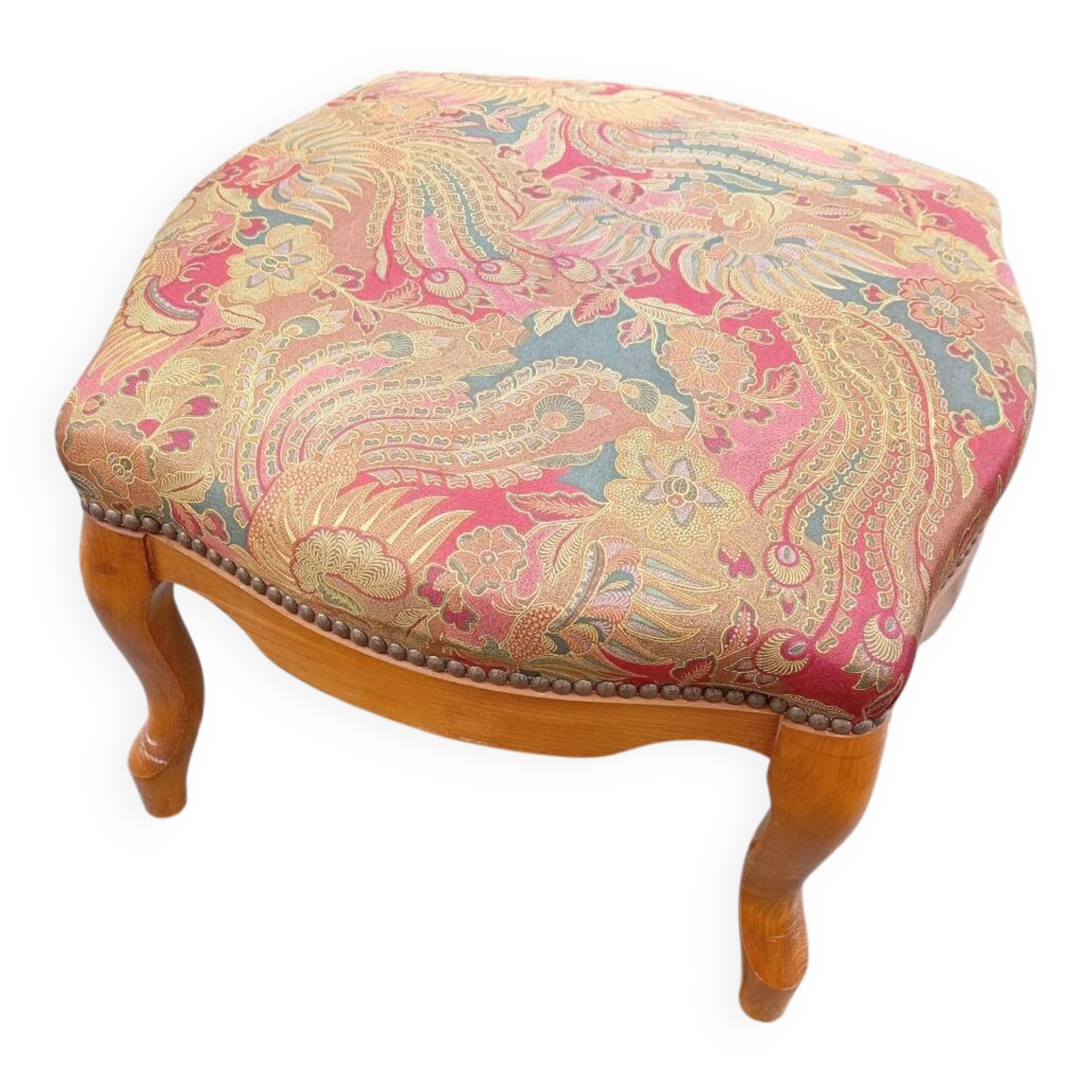 Louis XV style footrest stool pouffe wood and fabric