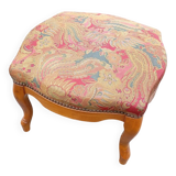 Tabouret repose-pied pouf style louis XV bois et tissu